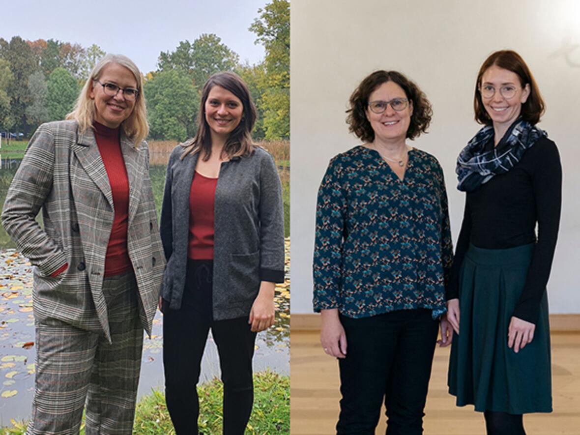 Mit zwei Tandems ist das Bistum Augsburg auch heuer wieder beim Frauen-Mentoring-Programm dabei: (v.links) Prof. Dr. Kerstin Schlögl-Flierl zusammen mit Marina König als Mentee sowie Angelika Maucher und Mentee Lisa Vogg. (Foto: Hildegardis-Verein / privat)